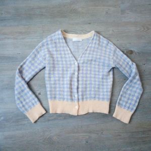 Korean Wool Mohair Gingham Coquette Cardigan